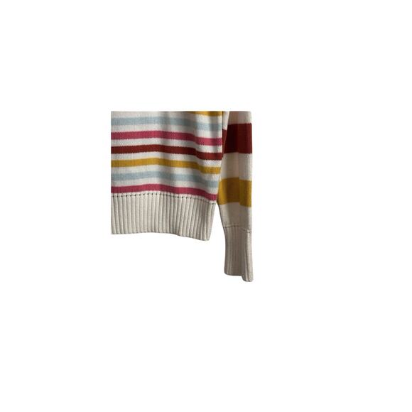 Y2K 90s Women’s S Gap Boat Neck Sweater Striped Long Sleeve Cream Cotton Knit - Picture 9 of 12